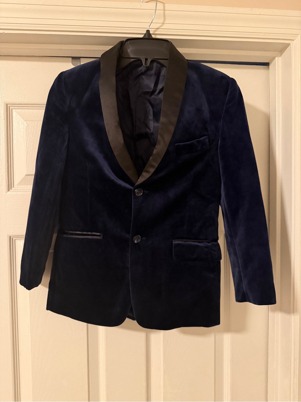 Children's Navy Velvet Tuxedo Blazer with Satin Lapel